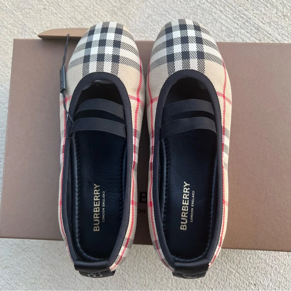 Burberry Kids Logo-Detail Check Ballerina Shoes, Size EU 35, UK 2.5 NEW in Box